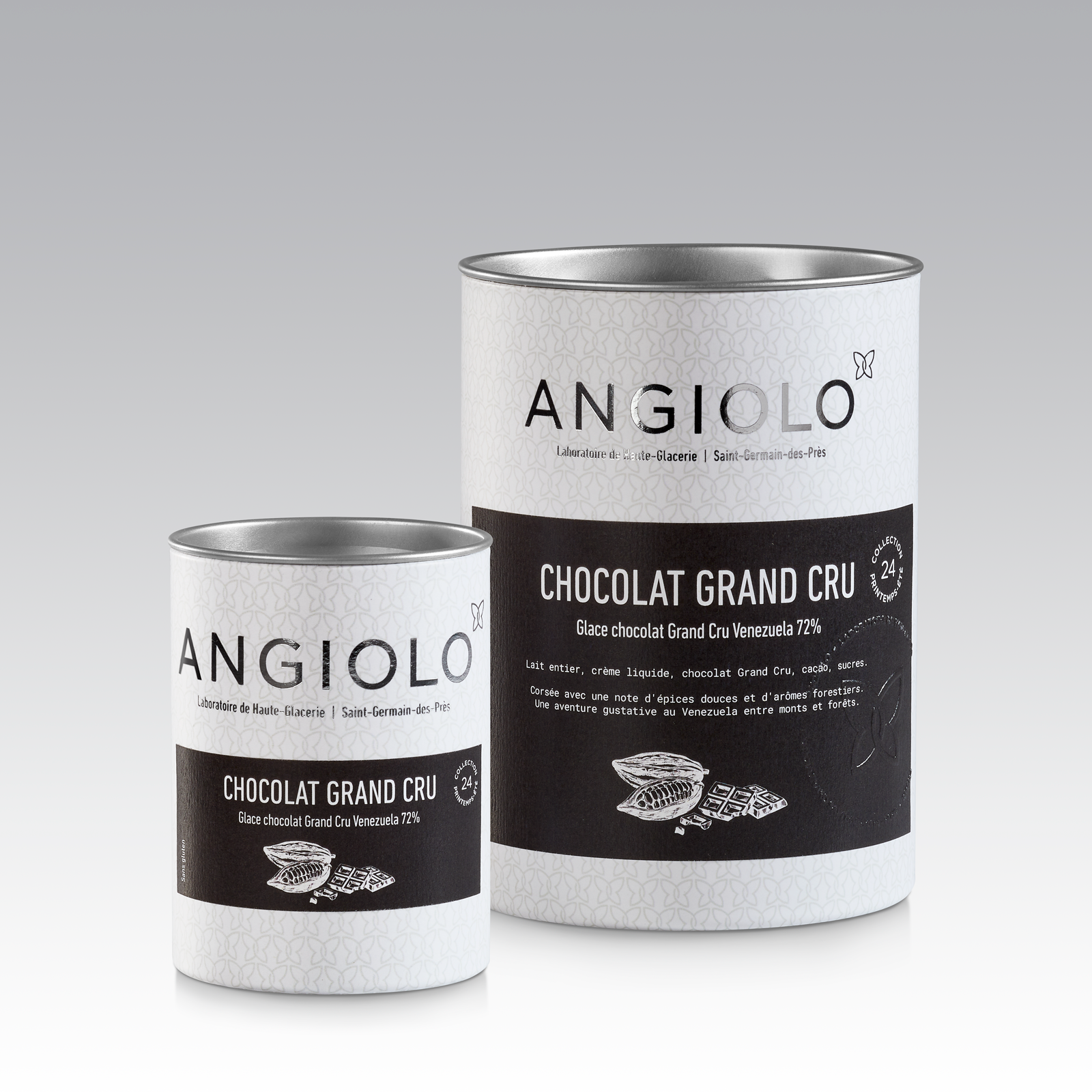Pot de glace artisanale Chocolat Grand Cru Angiolo. Chocolate Gelato. Chocolate Ice Cream Meilleure Glace Chocolat Paris