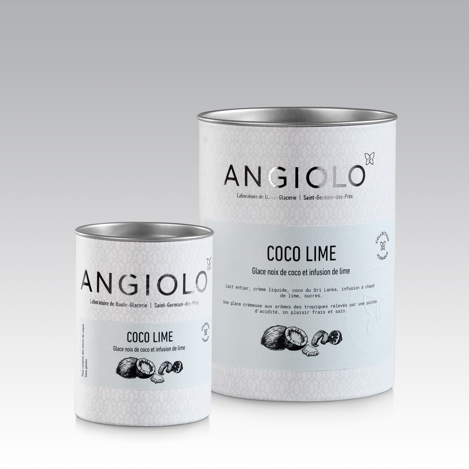 Pot de Glace Coco et Citron Vert Lime à emporter à la maison ou à offrir. Glaces Parfum Coco Paris. Coco et Lime Gelato Paris. Coco and Lime Ice Cream Paris