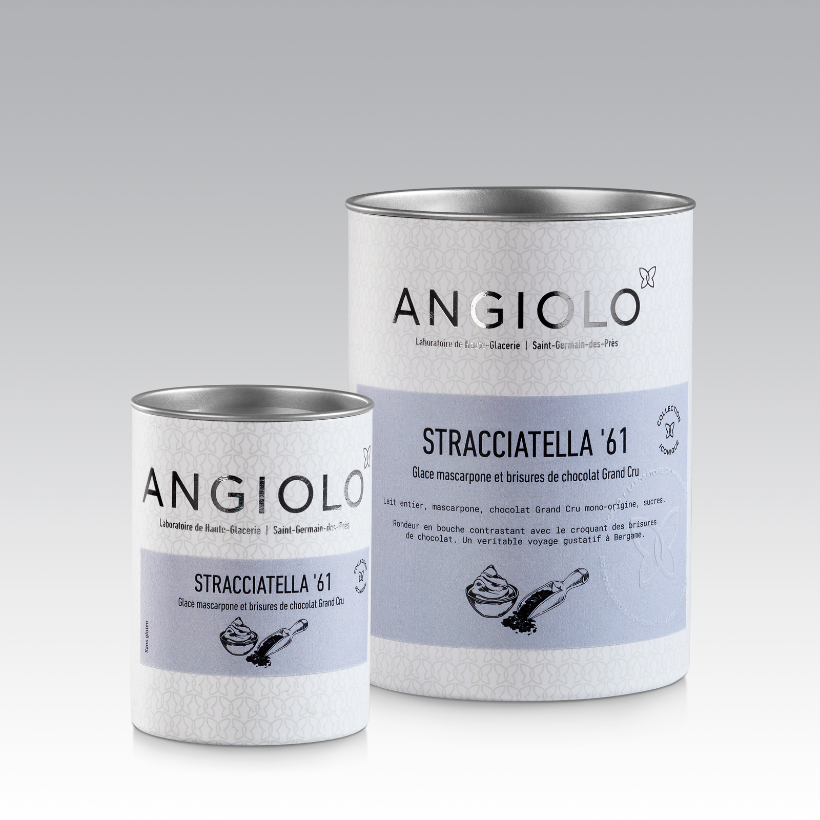 Deux pots de glace Stracciatella '61 Angiolo. Meilleure Stracciatella Paris Stracciatella Gelato Best Stracciatella Ice Cream Paris 